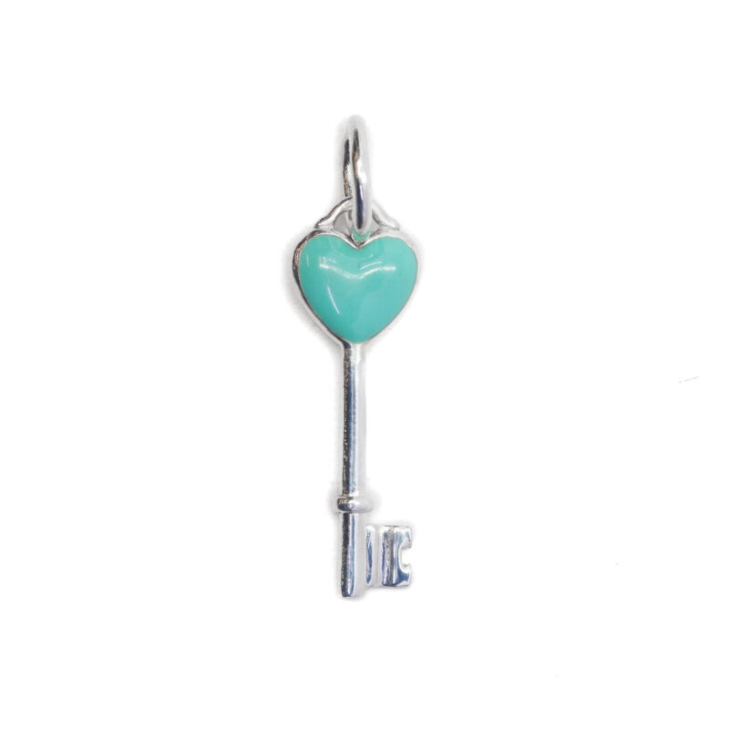 Tiffany & Co Heart Key in Silver with Blue Enamel Finish Mini Pendant #63178-8