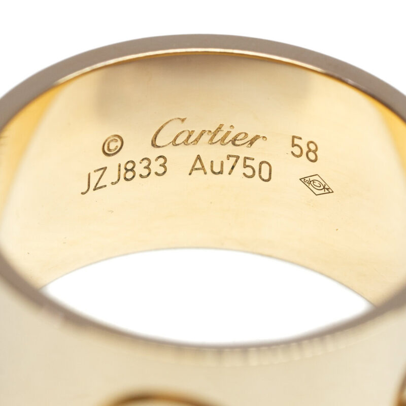 18ct Cartier Yellow Gold 11mm Love Ring RRP $6200 Size 58 - In Box + Certificate #63929