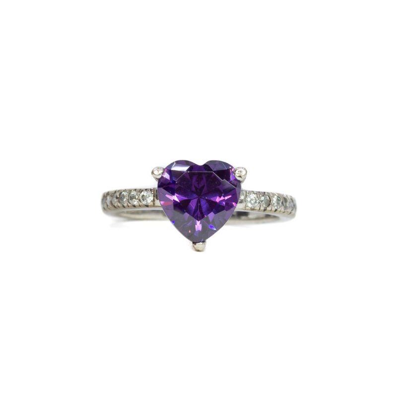 Sterling Silver Purple Love Heart Stone Ring Size J 1/2 #63861