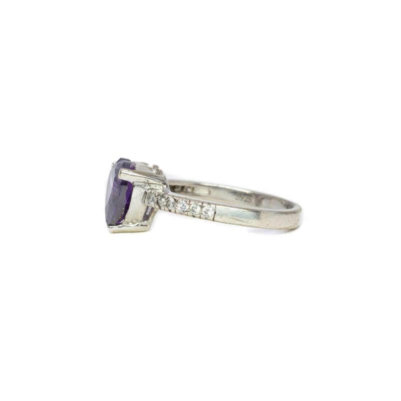 Sterling Silver Purple Love Heart Stone Ring Size J 1/2 #63861