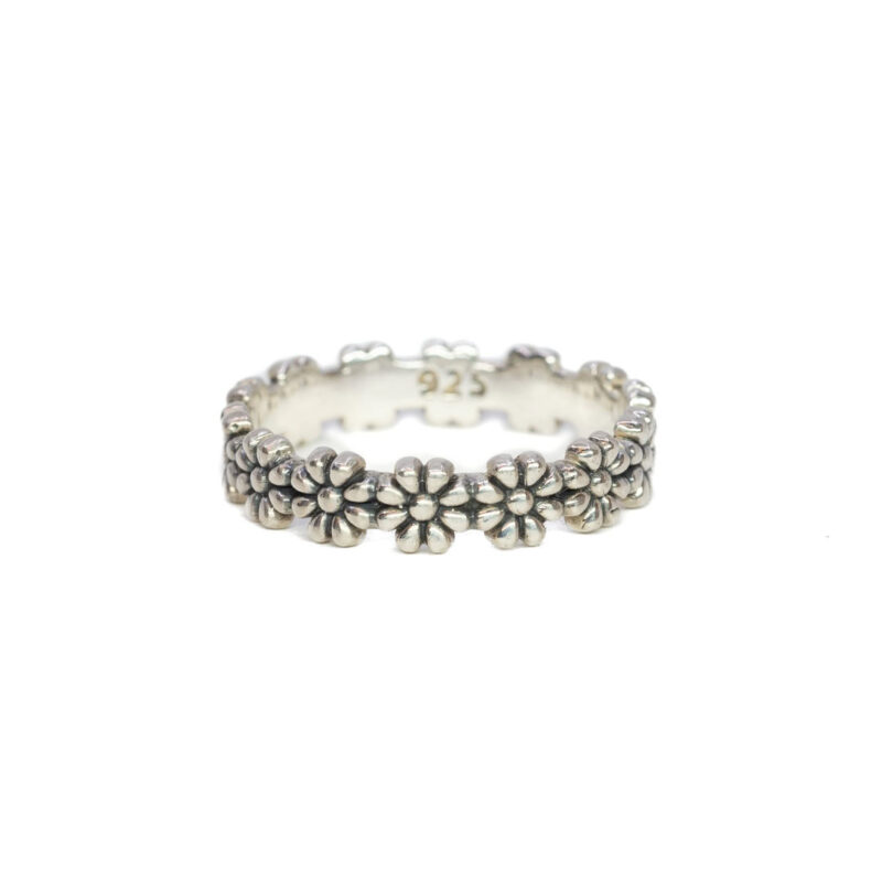 Sterling Silver Flower Band / Ring Size R #63862