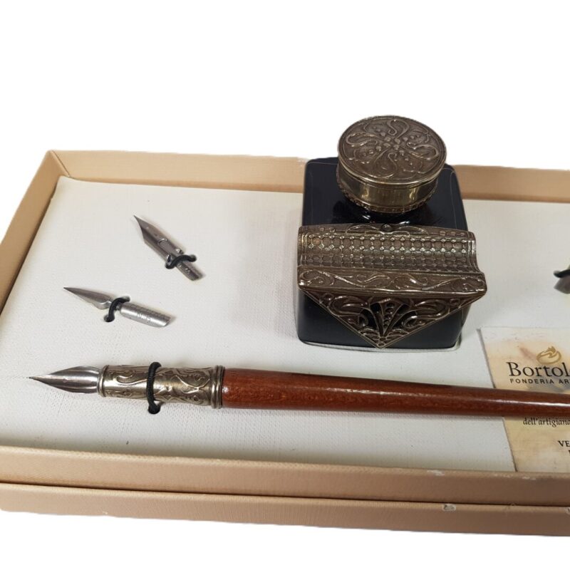 Bortoletti Writing SET61 Wooden Pen Inkwell (with Ink) Penrest & Blotter #45526