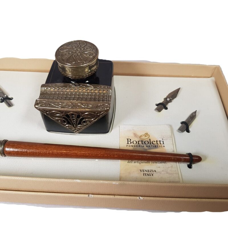 Bortoletti Writing SET61 Wooden Pen Inkwell (with Ink) Penrest & Blotter #45526