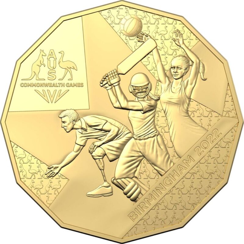 2022 Unc Gold Plated 50 C Coin on Card Commonwealth Games Team #58758