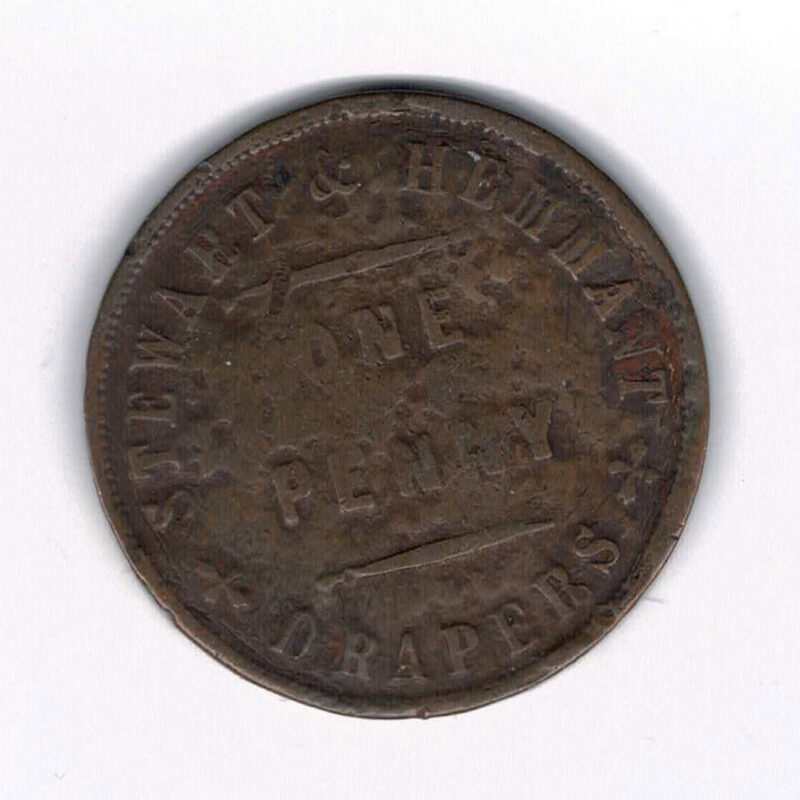 1 Penny Token Stewart & Hemmant Drapers Brisbane & Rockhampton C.1863 Australia #64292-9