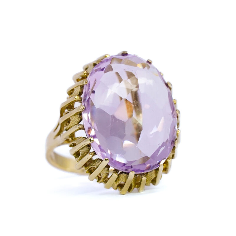 8ct Yellow Gold Purple Amethyst Checkboard Cabochon Cocktail Ring L 1/2 #63400