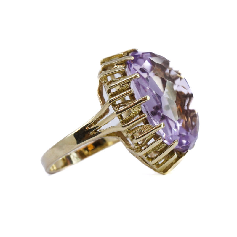 8ct Yellow Gold Purple Amethyst Checkboard Cabochon Cocktail Ring L 1/2 #63400