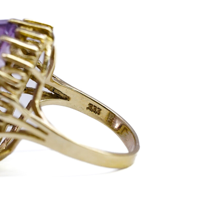 8ct Yellow Gold Purple Amethyst Checkboard Cabochon Cocktail Ring L 1/2 #63400