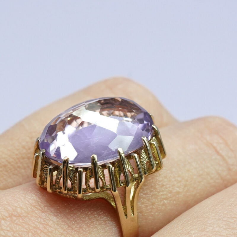 8ct Yellow Gold Purple Amethyst Checkboard Cabochon Cocktail Ring L 1/2 #63400