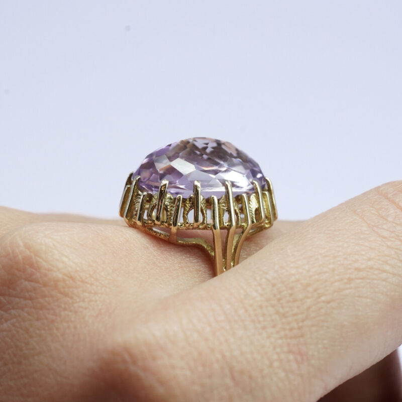 8ct Yellow Gold Purple Amethyst Checkboard Cabochon Cocktail Ring L 1/2 #63400