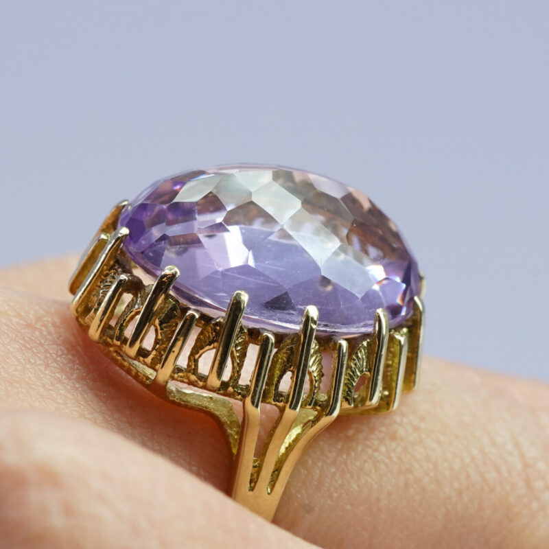 8ct Yellow Gold Purple Amethyst Checkboard Cabochon Cocktail Ring L 1/2 #63400