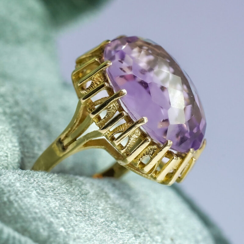 8ct Yellow Gold Purple Amethyst Checkboard Cabochon Cocktail Ring L 1/2 #63400