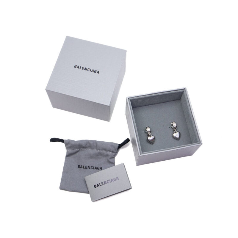 Sterling Silver Balenciaga Sharp Heart Earrings in Box w/Receipt #64079