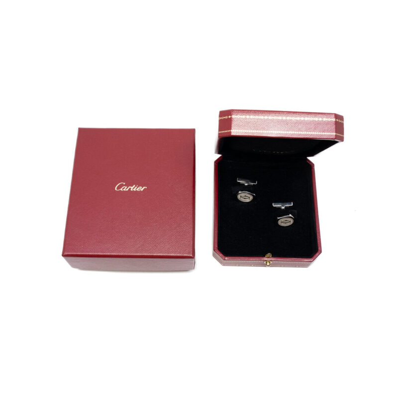 Cartier Sterling Silver Wax Seal Decor Cufflinks in Box #64038