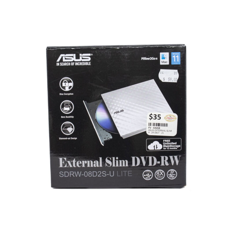 ASUS External Slim DVD-RW SDRW-08D2S-U Lite Drive Dvd Cd Player #64268