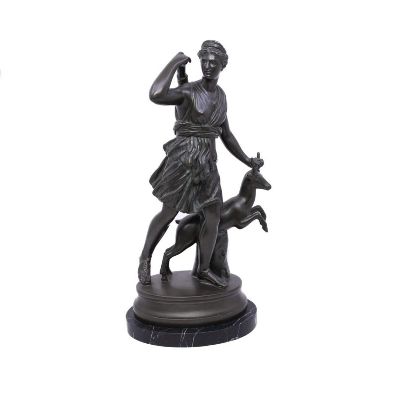 Diana of Versailles - Bronze Sculpture of Artemis / Goddess of The Hunt & a Doe #63680