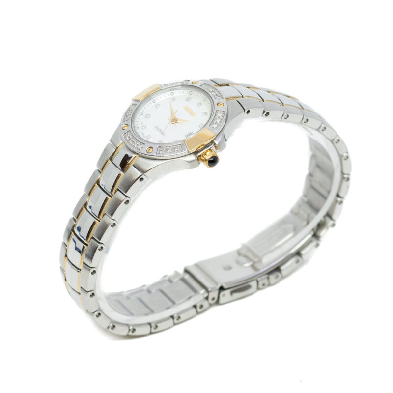 Seiko Coutura 2-Tone Ladies Diamond Bezel Mother of Pearl Dial Watch 7N82-0CG0 #63243