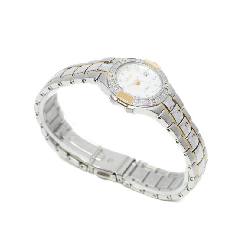 Seiko Coutura 2-Tone Ladies Diamond Bezel Mother of Pearl Dial Watch 7N82-0CG0 #63243