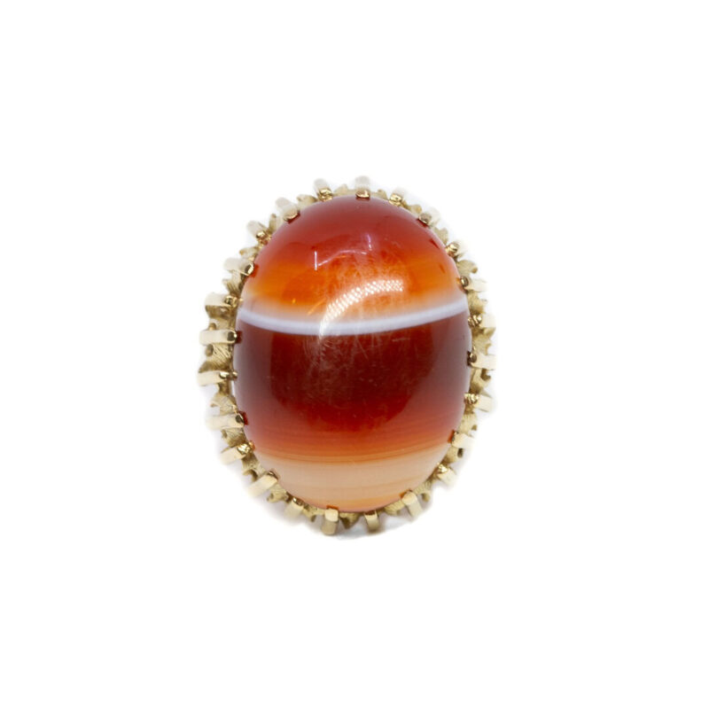 8ct Yellow Gold Banded Agate Cabochon Cocktail Ring L 1/2 #63400