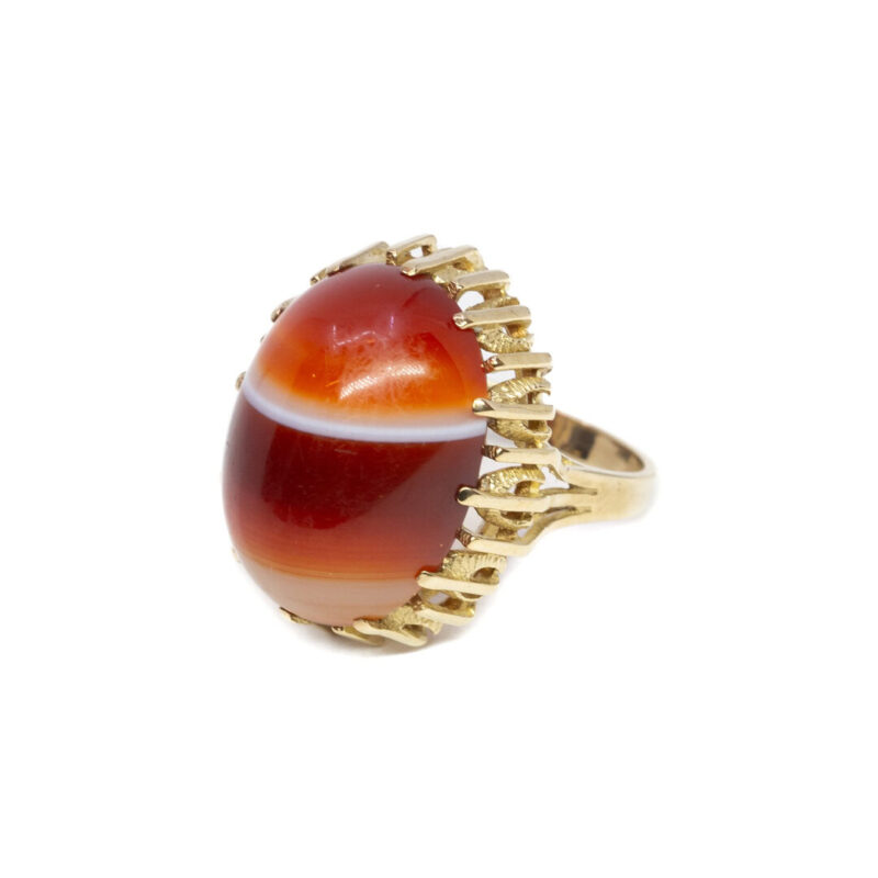 8ct Yellow Gold Banded Agate Cabochon Cocktail Ring L 1/2 #63400