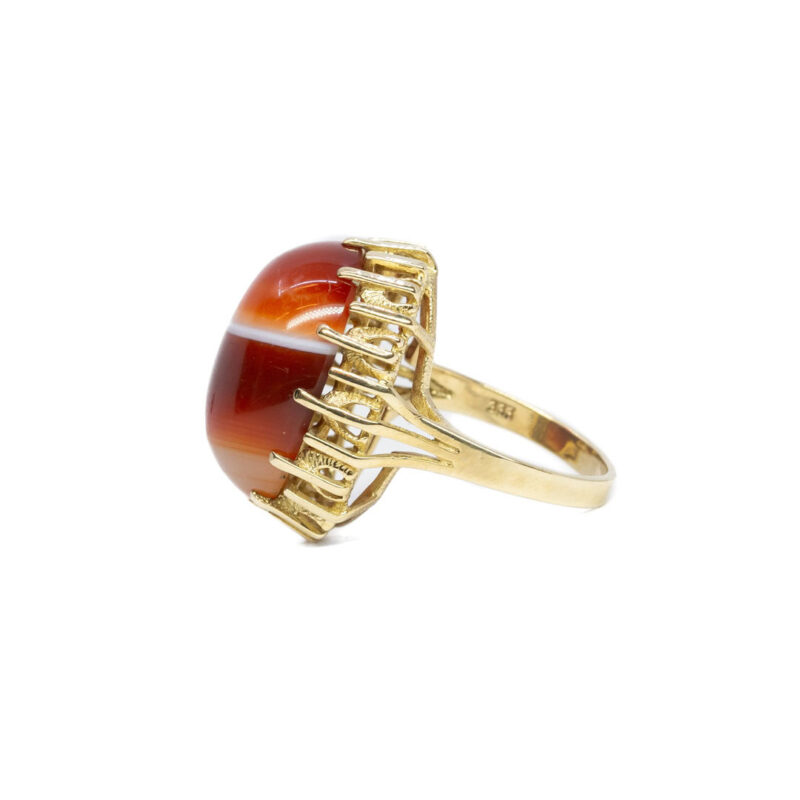 8ct Yellow Gold Banded Agate Cabochon Cocktail Ring L 1/2 #63400