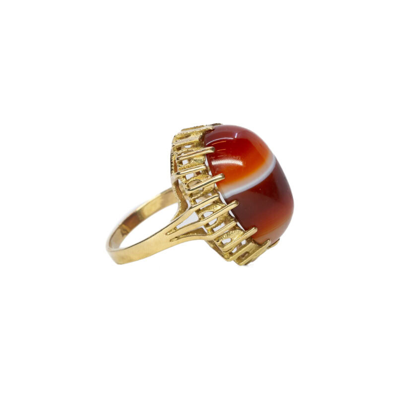 8ct Yellow Gold Banded Agate Cabochon Cocktail Ring L 1/2 #63400