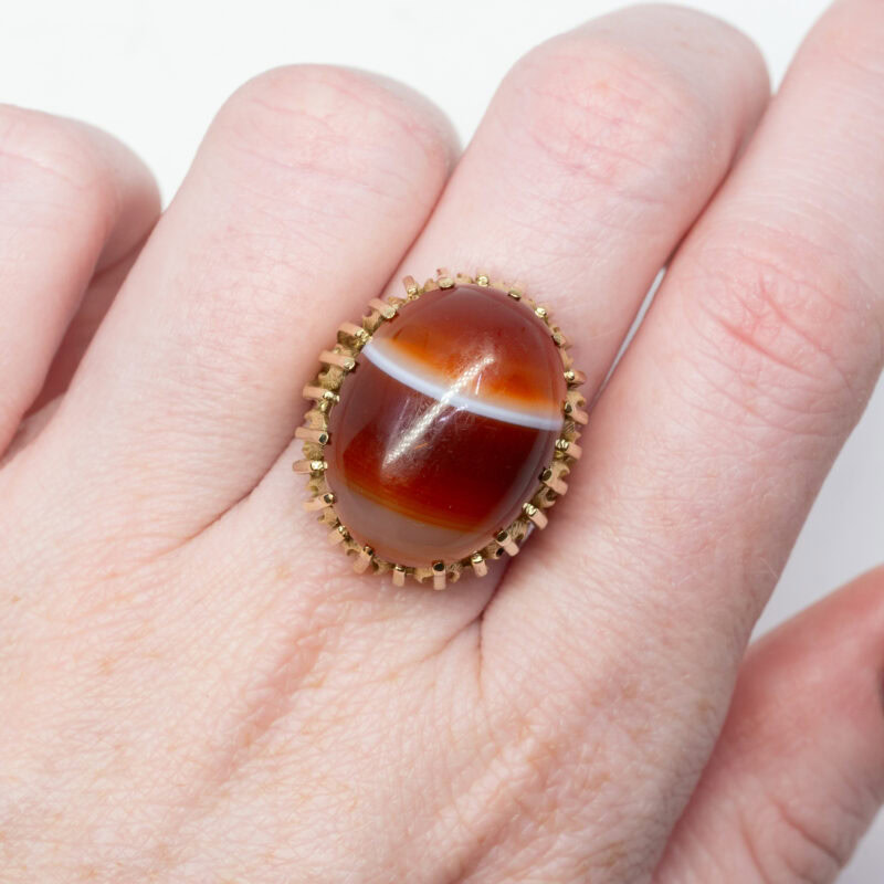 8ct Yellow Gold Banded Agate Cabochon Cocktail Ring L 1/2 #63400