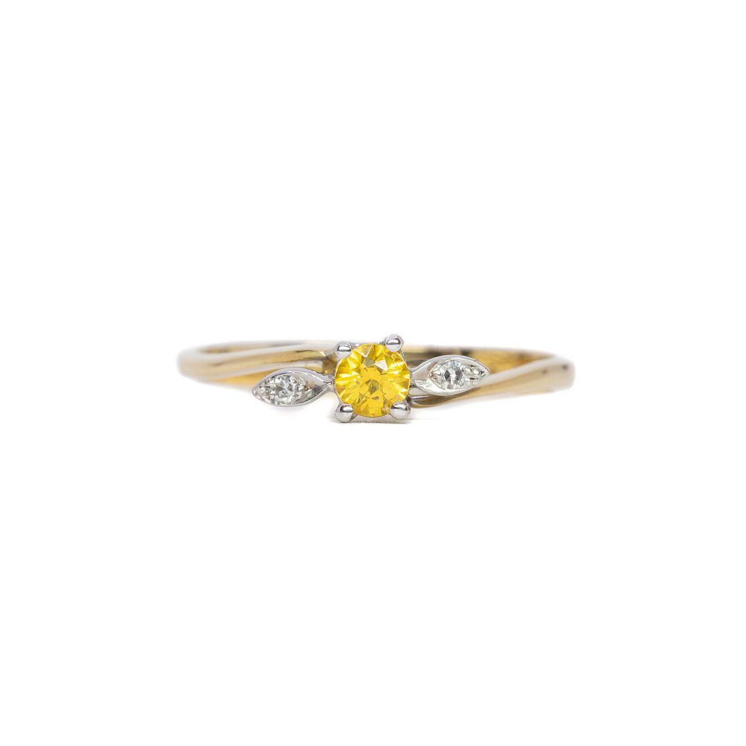 18ct Yellow Gold Yellow Sapphire & Diamond Ring Size N #63618