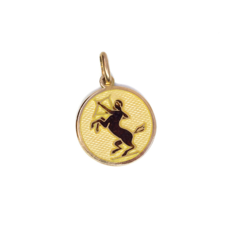 18ct Yellow Gold Sagittarius Star Sign Zodiac Round Pendant #7138-7