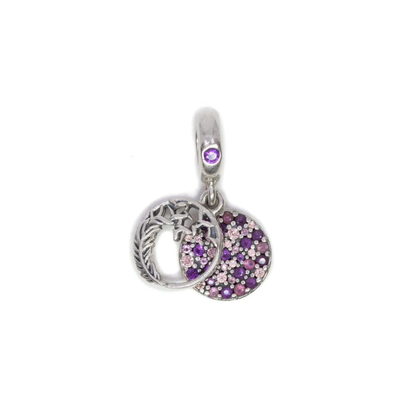 Pandora Sterling Silver Purple Pave Feather Spread Love Dangle Charm #62684-4