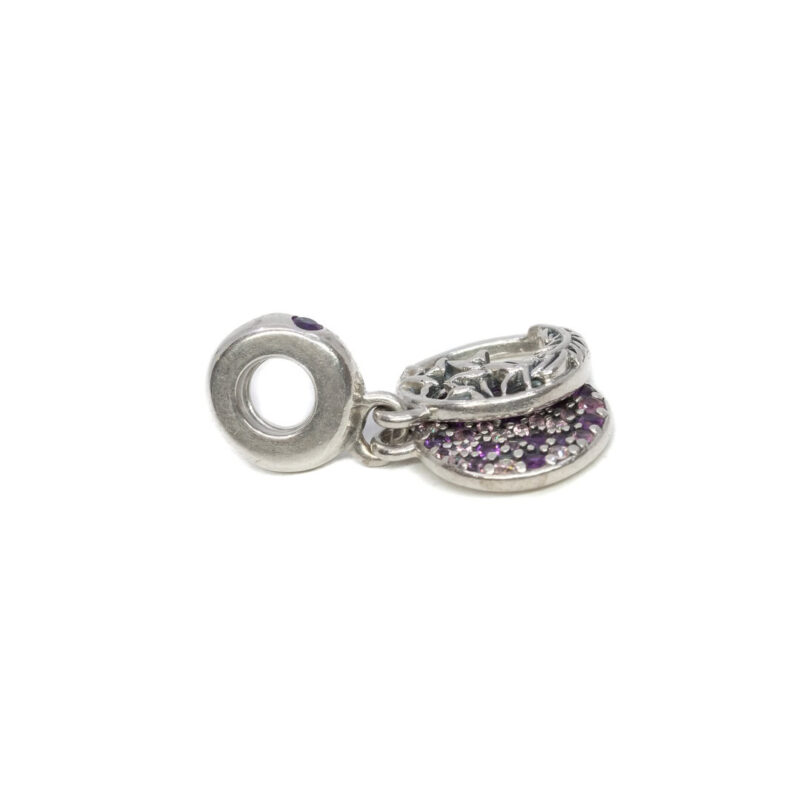 Pandora Sterling Silver Purple Pave Feather Spread Love Dangle Charm #62684-4