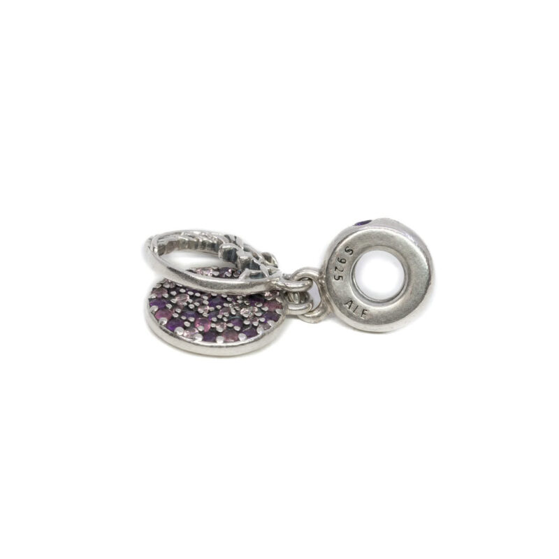 Pandora Sterling Silver Purple Pave Feather Spread Love Dangle Charm #62684-4