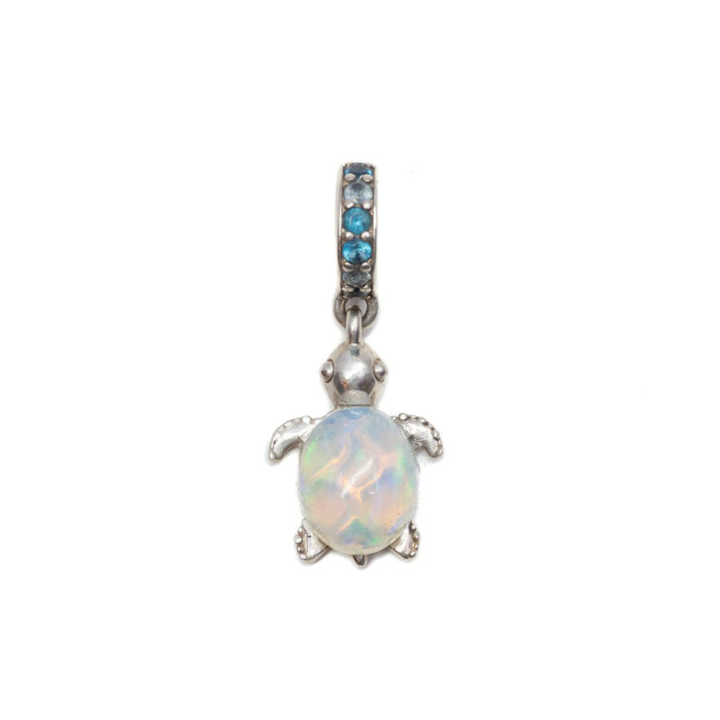 Pandora Sterling Silver Turtle Dangle Charm With Opal #62684-6