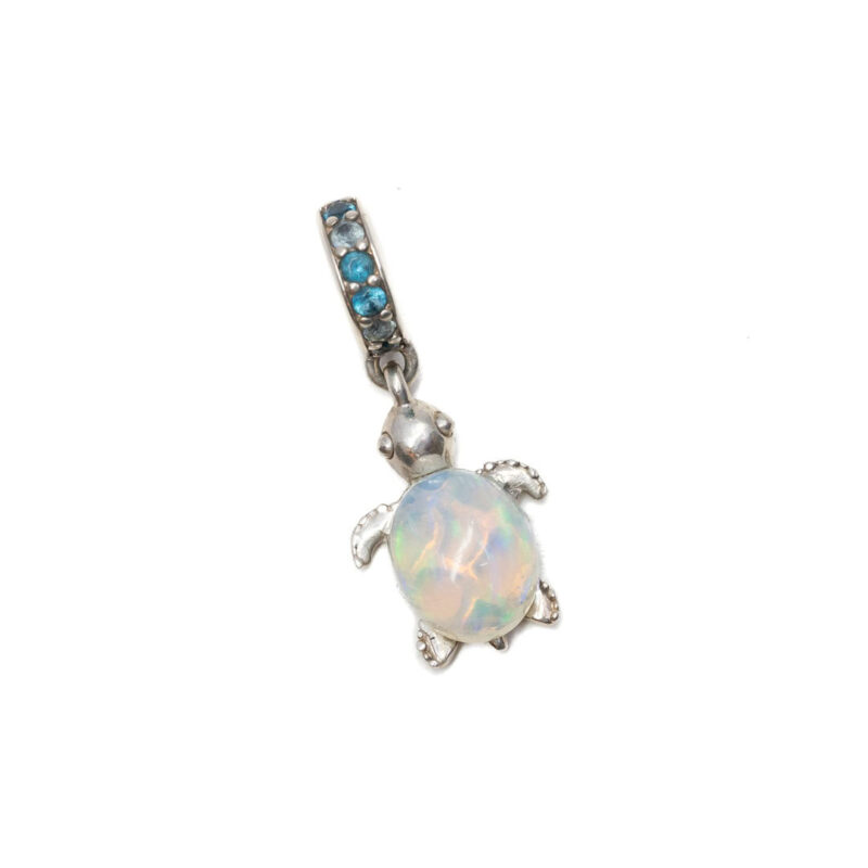 Pandora Sterling Silver Turtle Dangle Charm With Opal #62684-6