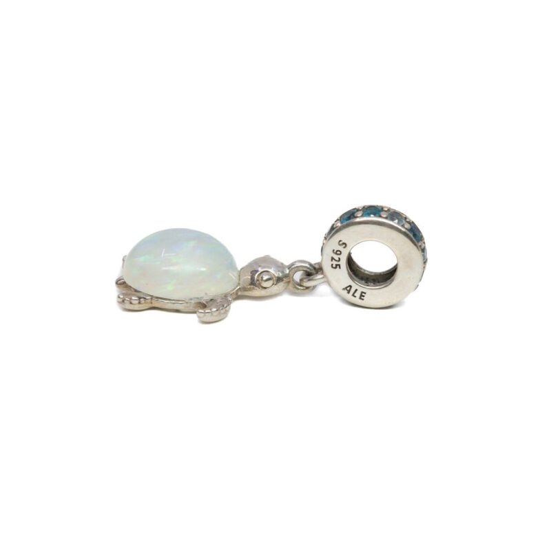 Pandora Sterling Silver Turtle Dangle Charm With Opal #62684-6