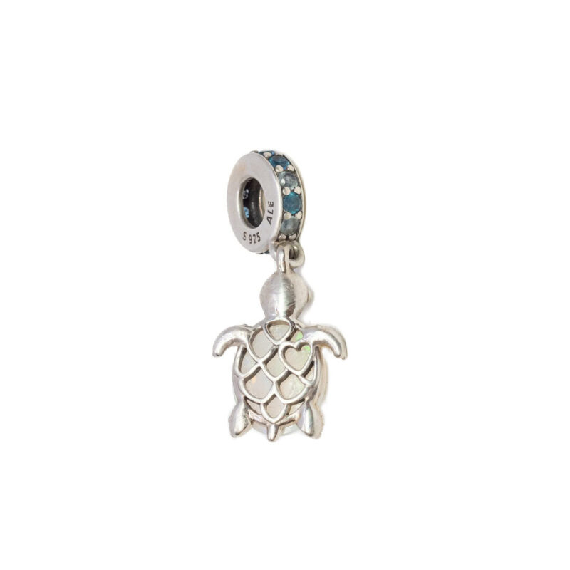 Pandora Sterling Silver Turtle Dangle Charm With Opal #62684-6