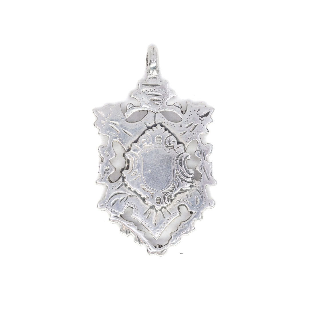 Vintage Sterling Silver Ornate Shield Pendant Hallmarked #64064