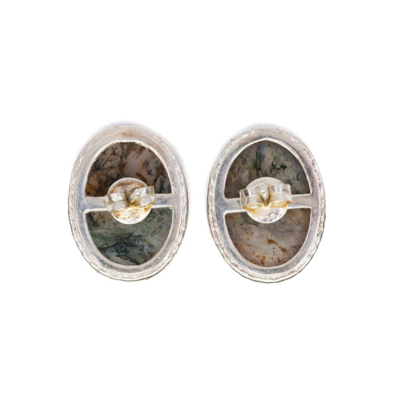 Sterling Silver Moss Agate Cabochon Stud Earrings #63381