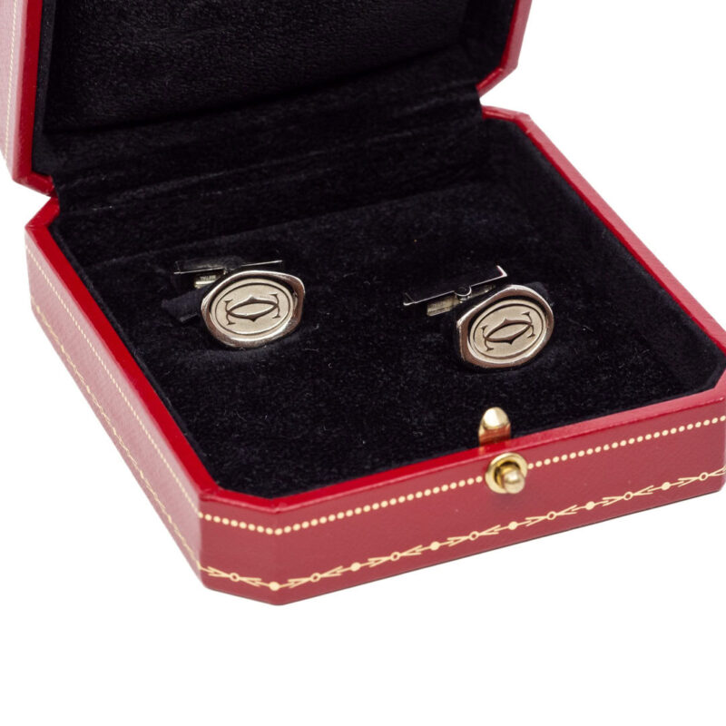 Cartier Sterling Silver Wax Seal Decor Cufflinks in Box #64038