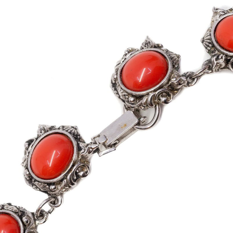 Ornate Silver Plated Necklace & Bracelet Costume Jewellery Set Orange Stones #9636-48