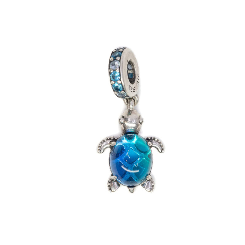 Pandora Sterling Silver Murano Glass Sea Turtle Dangle Charm #64046-2