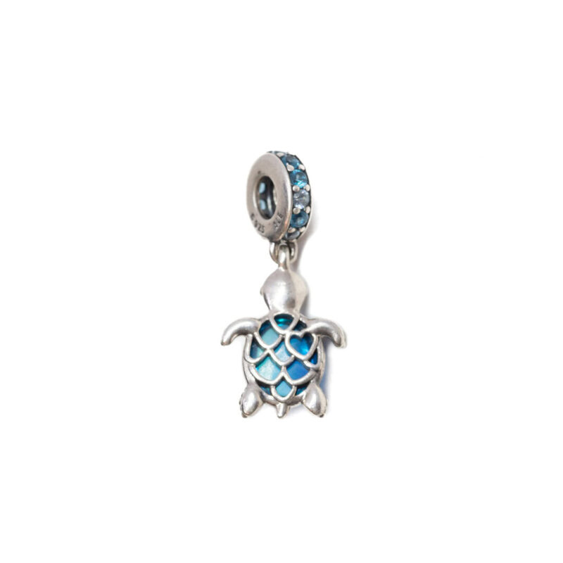 Pandora Sterling Silver Murano Glass Sea Turtle Dangle Charm #64046-2