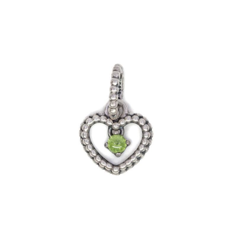 Pandora Sterling Silver August Birthstone Peridot Heart Dangle Charm #64046-5