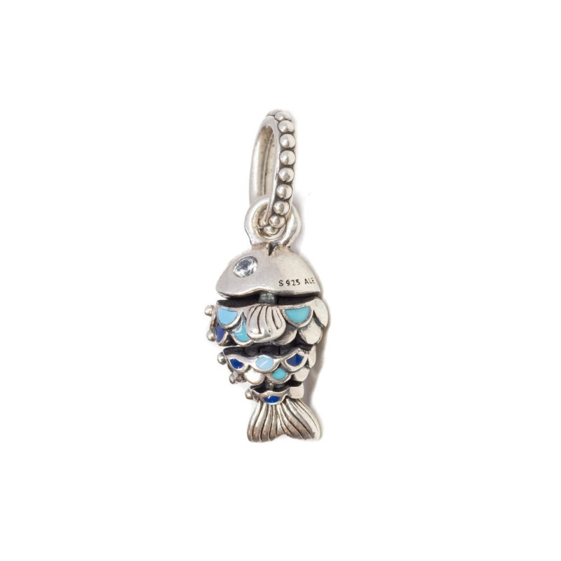 Pandora Sterling Silver Blue Scaled Fish Dangle Charm #64046-3