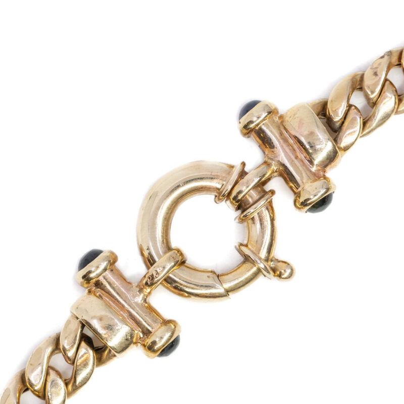 9ct Yellow Gold Hollow Curb Link Bracelet Natural Sapphires 19.5cm #8307 - Image 5