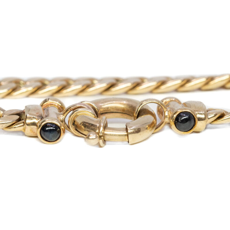 9ct Yellow Gold Hollow Curb Link Bracelet Natural Sapphires 19.5cm #8307 - Image 4