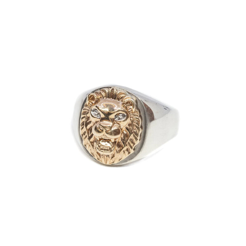 Sterling Silver Signet Ring With 9ct Yellow Gold Lion Head Size I 1/2 #64015