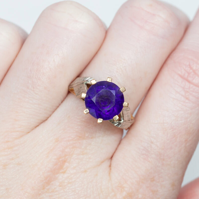 9ct Multi-Tone Gold Amethyst Cocktail Ring Size J 1/2 #63379