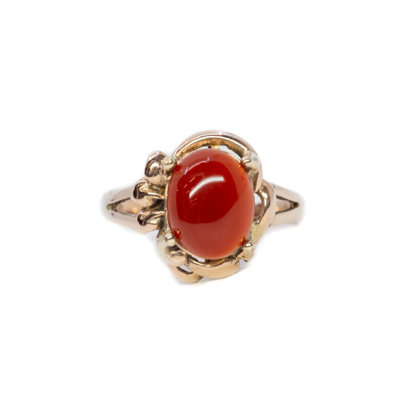 9ct Yellow Gold Carnelian Cabochon Cocktail Ring Size M #63338