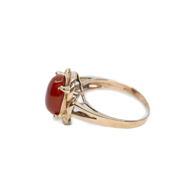 9ct Yellow Gold Carnelian Cabochon Cocktail Ring Size M #63338 - Image 3